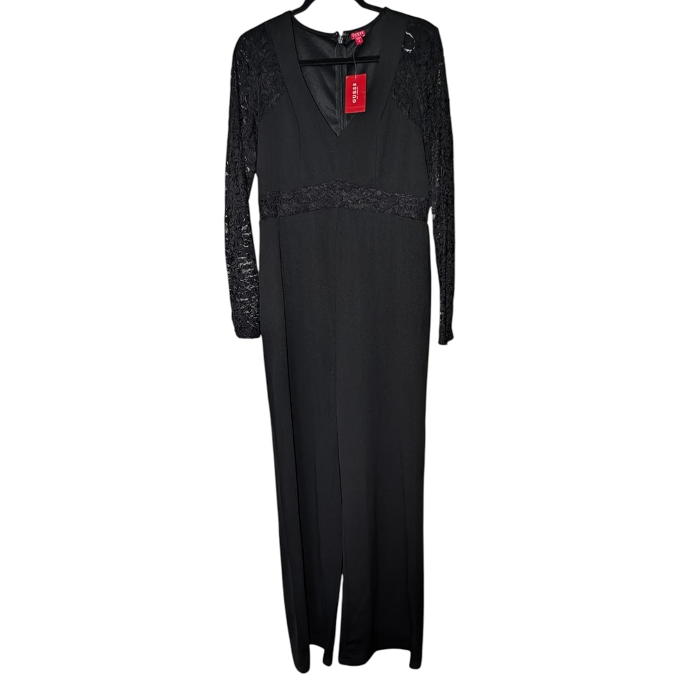 Guess Jet Black Alora Lace Jumpsuit. Size XL